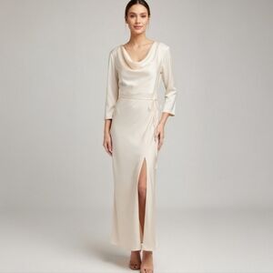 Champagne Long Sleeve Cowl Neck Maxi Dress Moon Dance Style Event Formal Small